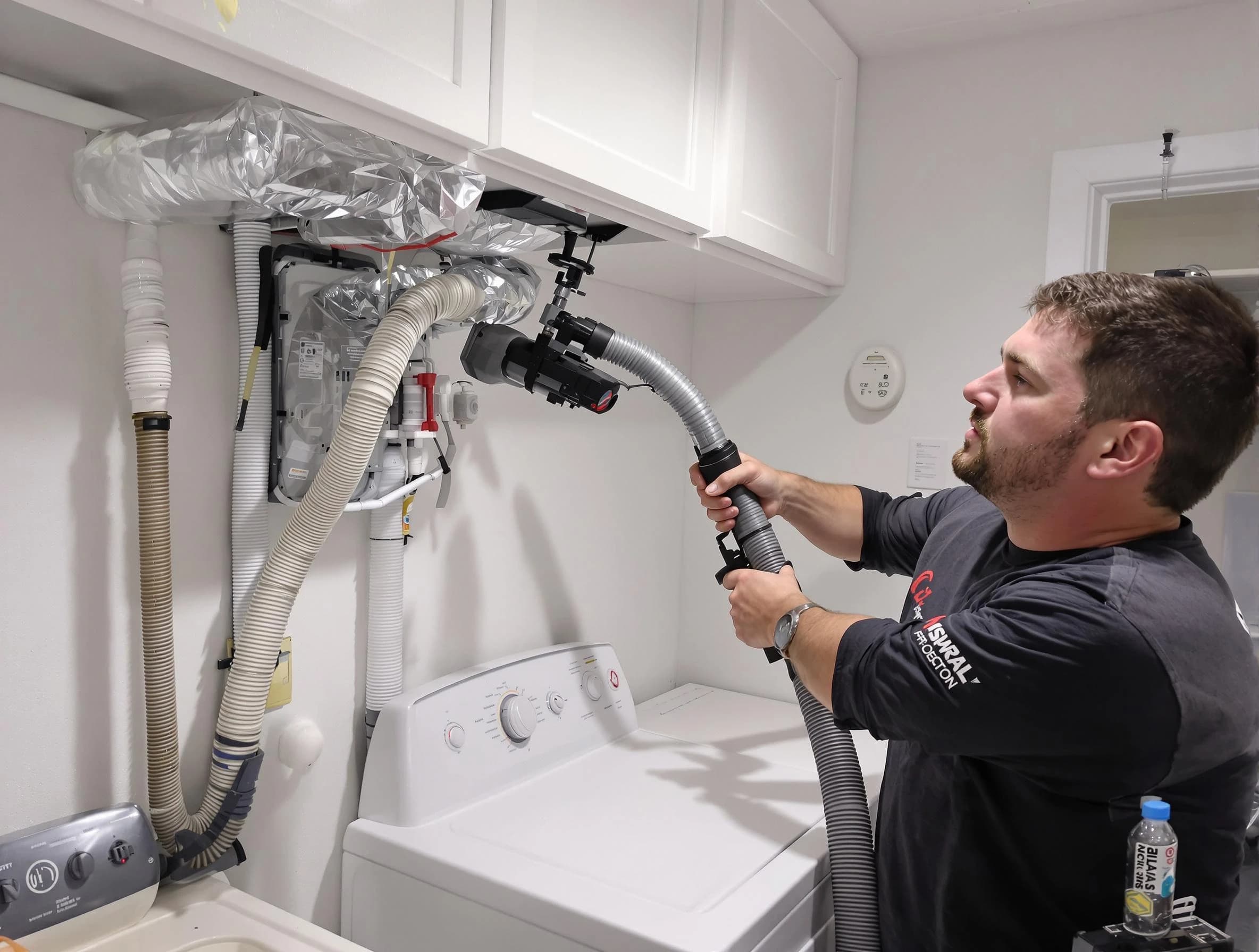 Ambridge Dryer Vent Cleaning certified technician performing safety-focused gas dryer vent cleaning in Ambridge