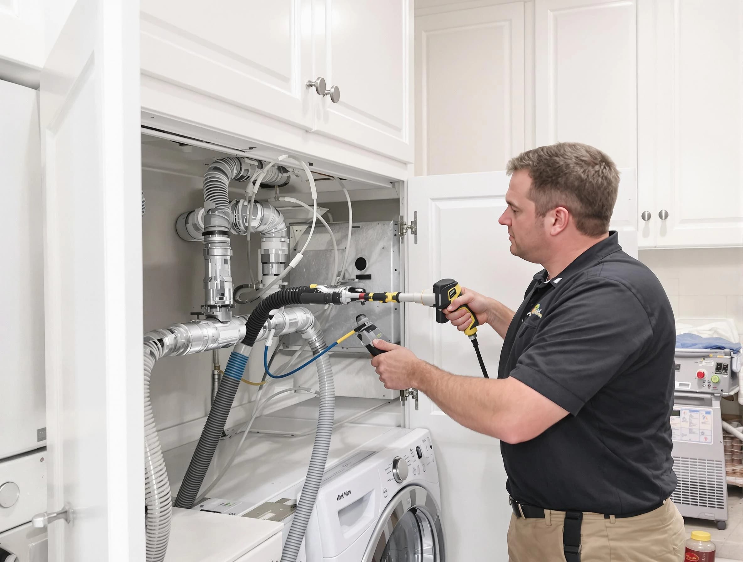 Ambridge Dryer Vent Cleaning professional removing severe blockage from a clogged dryer vent in Ambridge