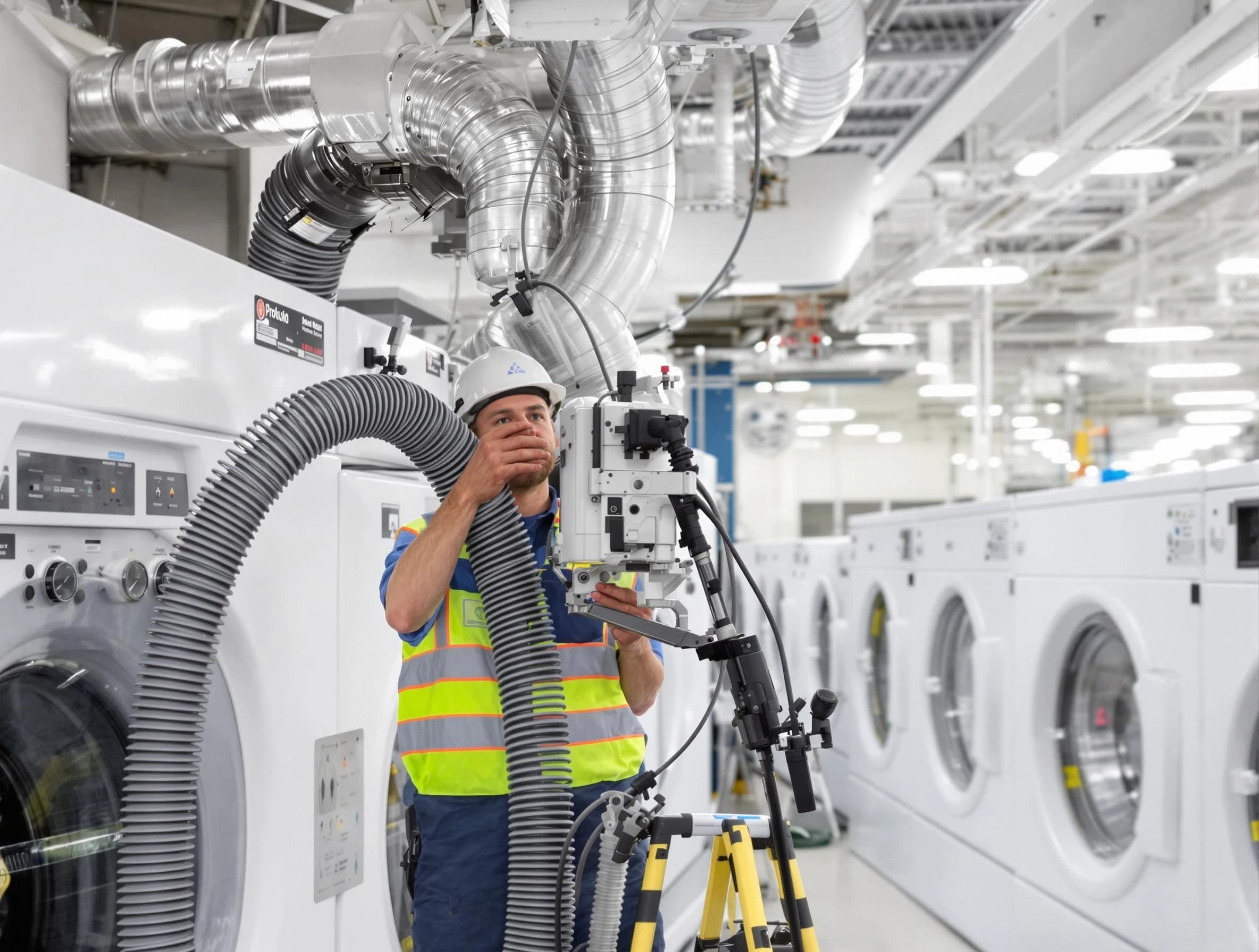 Ambridge Dryer Vent Cleaning team performing commercial-grade dryer vent cleaning at a business facility in Ambridge