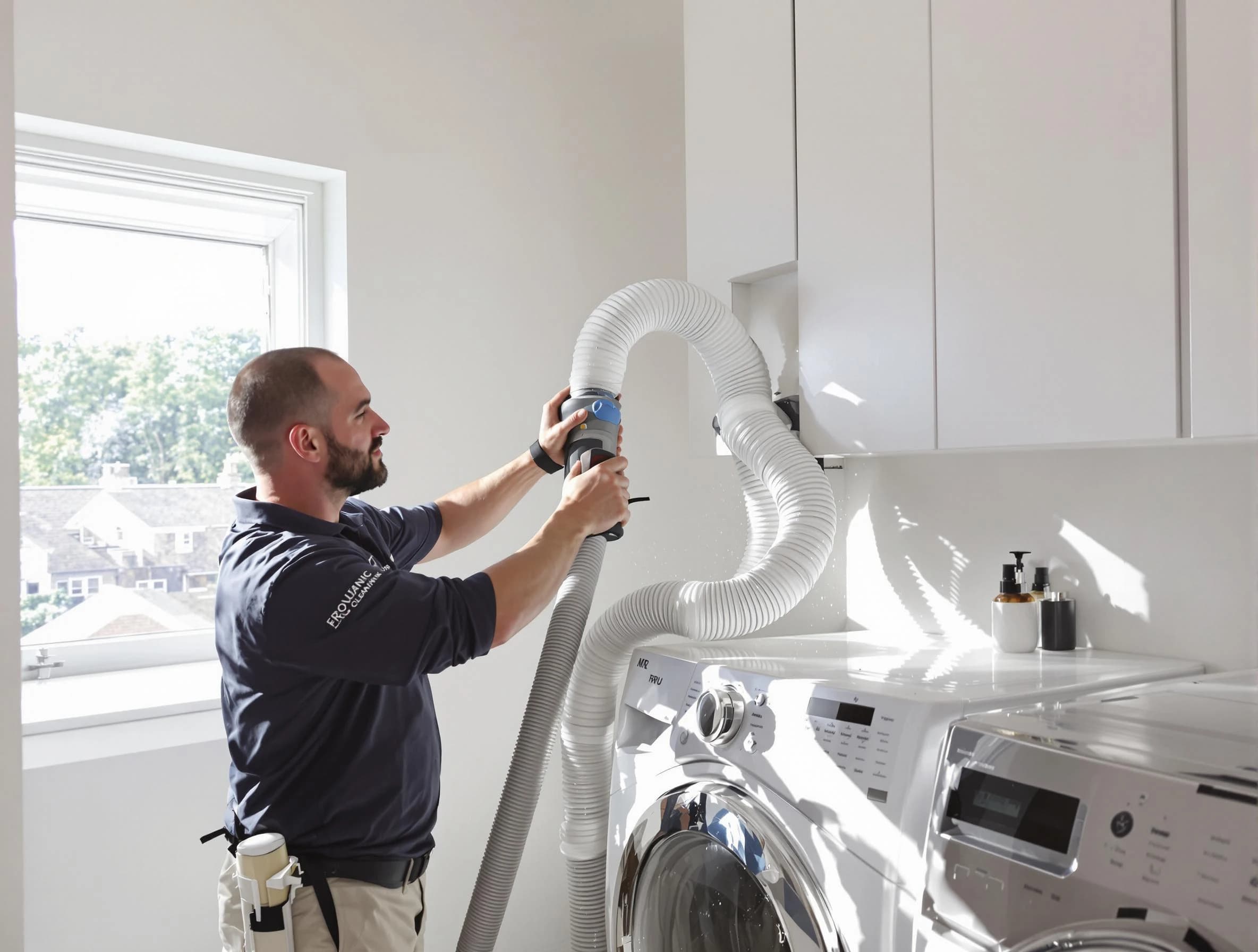 Certified Ambridge Dryer Vent Cleaning technician performing dryer vent cleaning in Ambridge