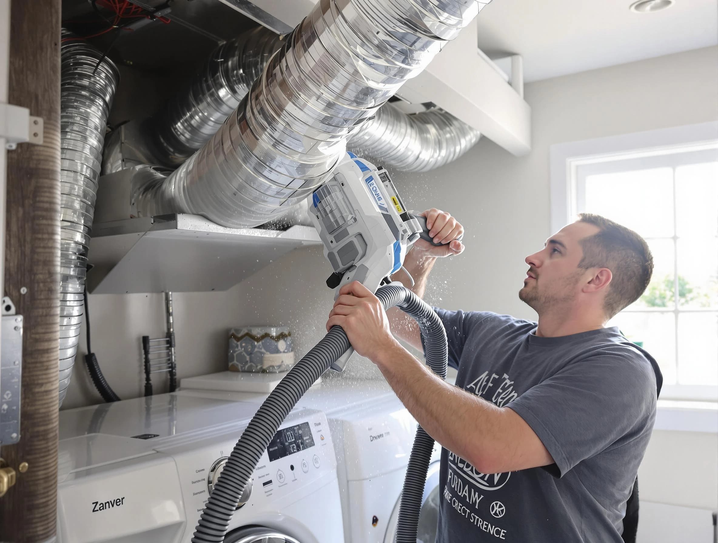 Ambridge Dryer Vent Cleaning specialist cleaning deep within a dryer vent duct system in Ambridge