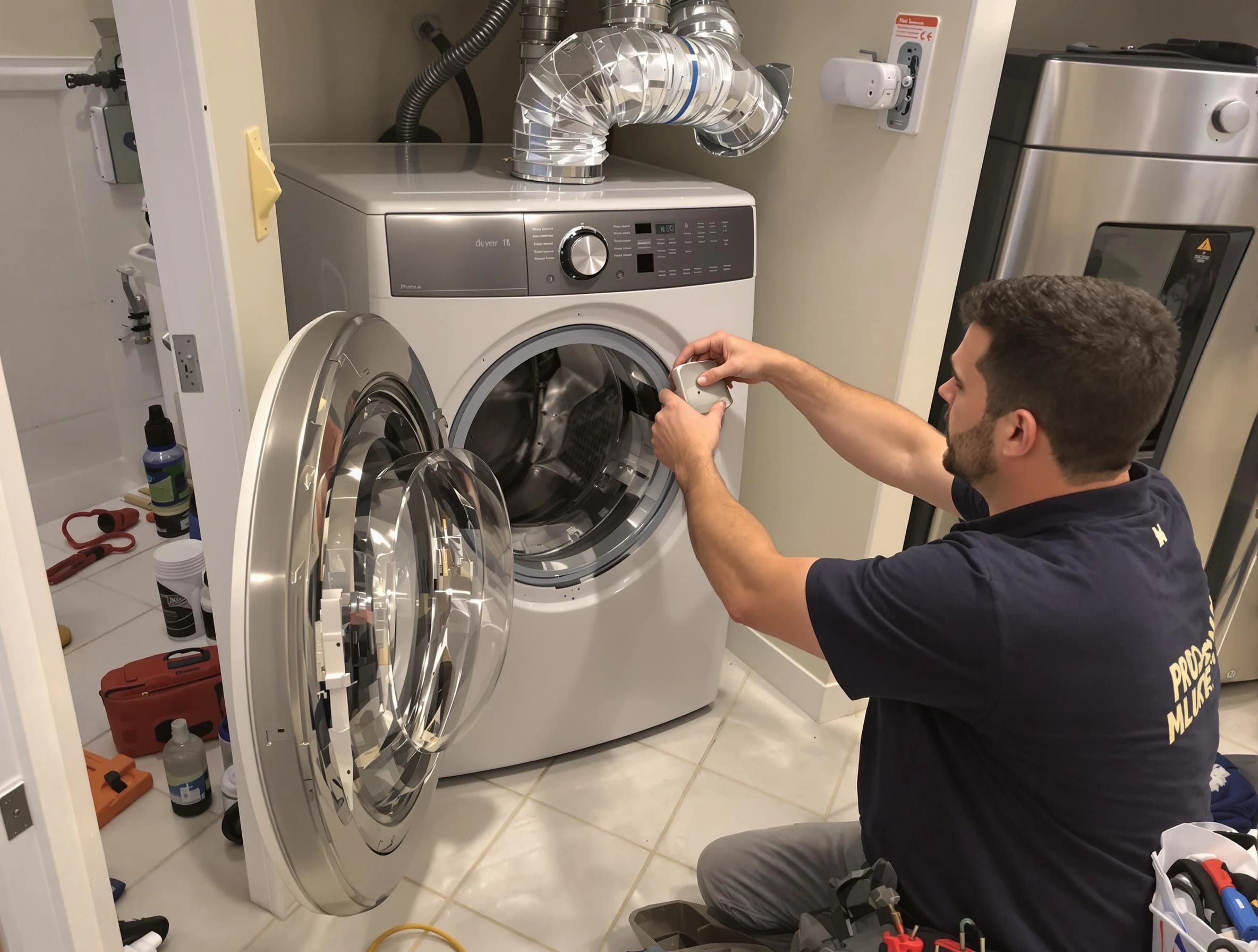 Ambridge Dryer Vent Cleaning technician performing precise dryer vent hose installation in Ambridge