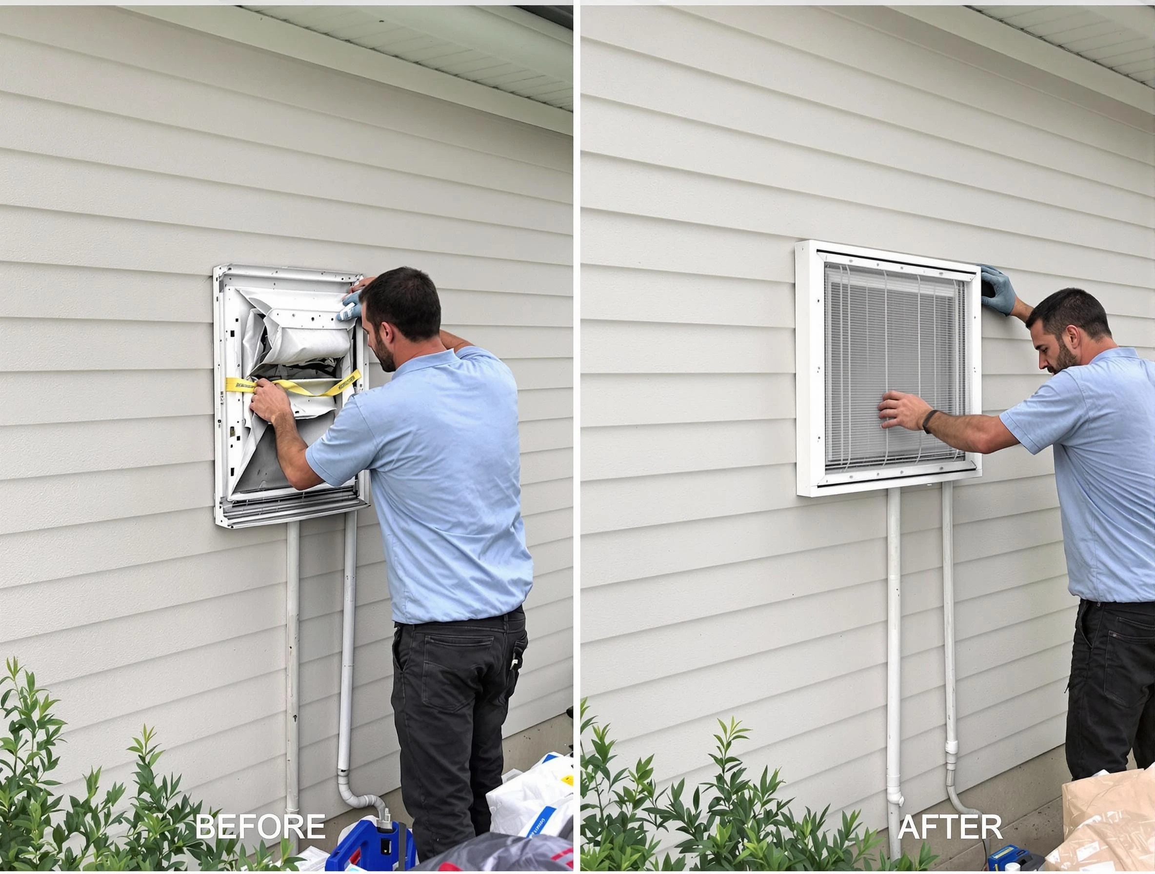 Ambridge Dryer Vent Cleaning technician installing high-quality dryer vent cover at a residential property in Ambridge