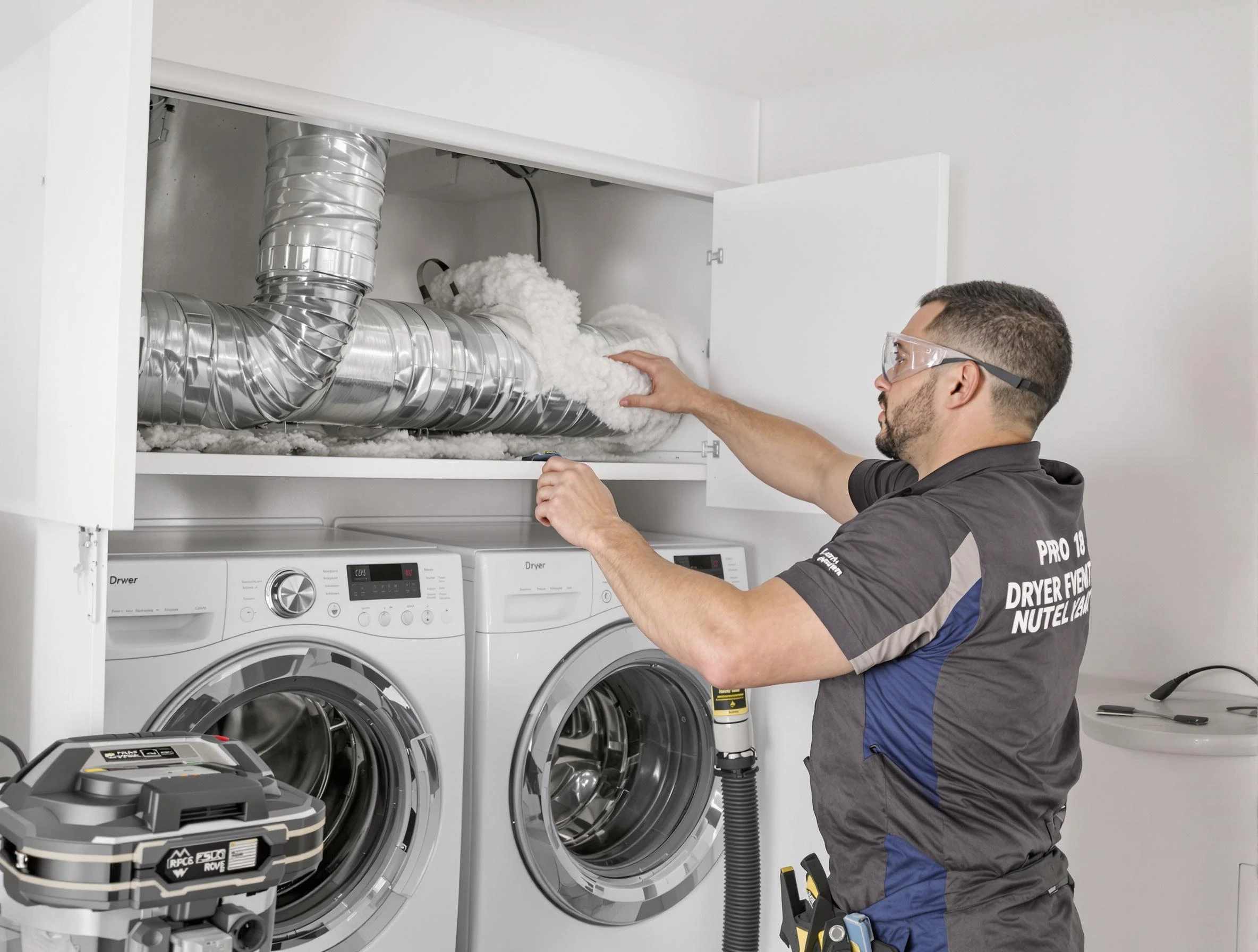 Ambridge Dryer Vent Cleaning certified technician performing specialized gas dryer vent cleaning in Ambridge